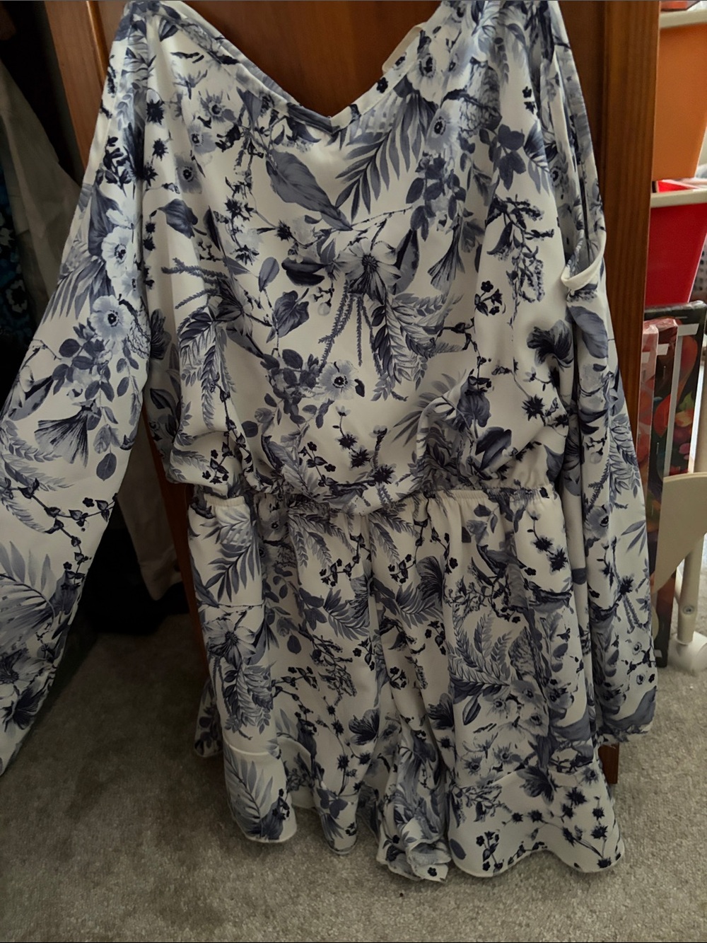 Altar'd State Navy Floral V-Neck Long Sleeve Dress